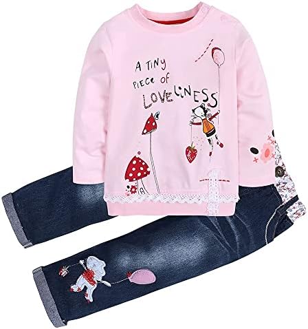LUKYCILD Toddler fata haine 3t fata haine Baby Girl Maneca lunga florale Top + Jean pantaloni costum Set