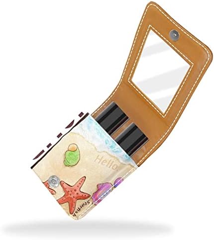 ORYUEKAN mini geantă de machiaj cu oglindă, Geantă de ambreiaj carcasă de ruj din piele, Vacanță de vară plajă ocean Starfish Cartoon