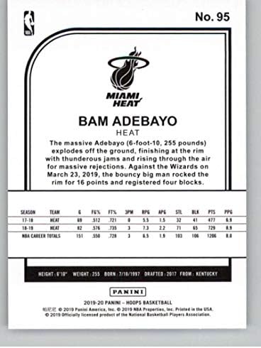 2019-20 Panini Hoops 95 Bam Adebayo Miami Heat NBA Basketball Trading Card