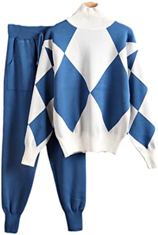 Tricot geometric set 2 piese seturi pentru femei pulover trasee de toamnă turtleneck pulovere top + tricot harem pantaloni
