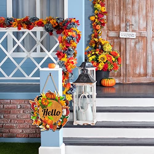 Kokolap Fall Pumpkin Semn de bun venit, Hello Fall Wood Wood, Ziua Recunoștinței, decor atârnat de ușă, decorare din lemn de