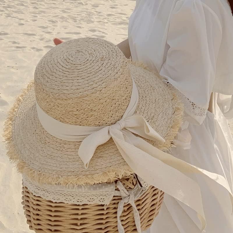 Zsedp Women Women Summer Sun Sun Bow Ribbon Hat Panama în aer liber Vacanță Beach pălărie