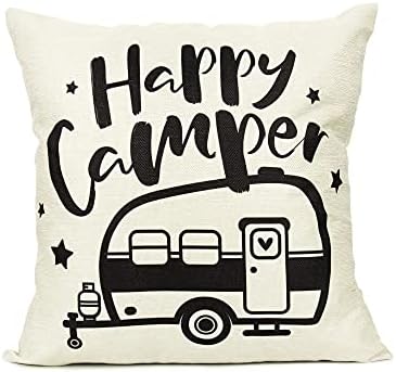 Aruncele decorative aruncate cu pernă, 18 x 18, trailer Happy Camper RV, pentru camping