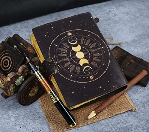 Celestial Sun & Moon Handmade Vintage Leather Journal • Hârtie de margine Deckle, Blank Book Book of Shadows Grimoire Journal,