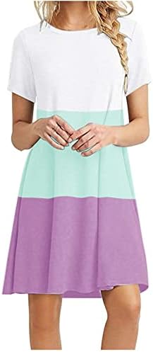 SMIDOW WOMENS 2023 Tricou de vară casual rochii de culoare la modă bloc de culori cu mânecă scurtă echipaj de swing rochie