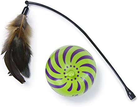 Smartkat Feather Whirl electronic Motion Wand Cat Toys, include, alimentat cu baterie-Verde, pachet de 2 + baghete de înlocuire,toate