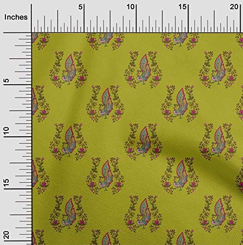 oneOone mătase Tabby Fabric frunze, florale & amp; Păun Bloc de imprimare Fabric de curte 42 Inch Wide