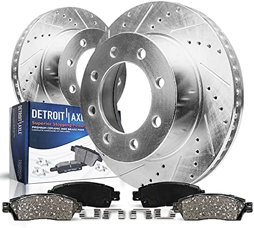 Axa Detroit - Rotori forati față și fante + plăcuțe de frână ceramice Înlocuire pentru Silverado Sierra 2500 3500 HD Express