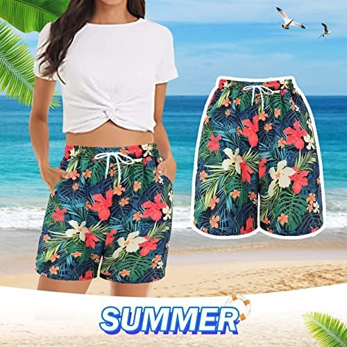 Pantaloni scurți pentru femei cu buzunare plajă de vară Tropical Tropical Pantaloni scurți curgători Casual Elastic Talie Comfy Beach Pantaloni scurți cu buzunare