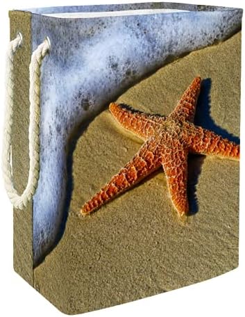 Coșuri de rufe impermeabile Deyya înalt Robust pliabil Starfish Beach nisip coasta imprimare împiedică pentru copii adulți băieți adolescenți fete în dormitoare baie