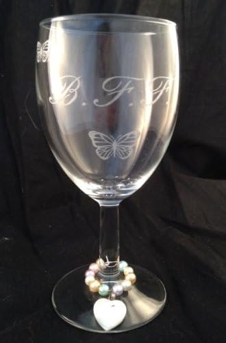B. F. F. pahar de vin cu fluturi & amp; stem charm - destul de laser gravate fluture Design