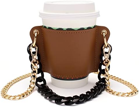 Suport pentru ceașcă de cafea cu curea de curea lanț Crossbody manșon pentru ceașcă de cafea manșon reutilizabil din piele