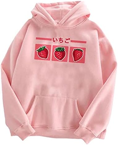 Teen fete drăguț căpșuni imprimare Hooded Hanorac ușoare Hoodie Kawaii îmbrăcăminte 90 Pulover bumbac Buzunar Topuri