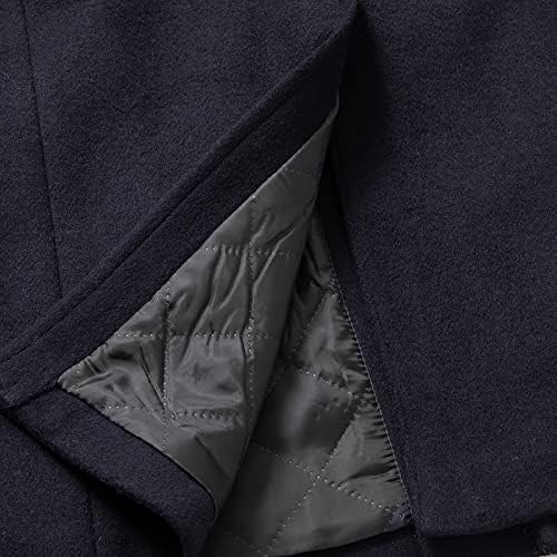 Mens Mid-Length Business Coat Lână Cald Peacoat Jachete Crestate Guler Îmbrăcăminte Exterioară Solide Dublu Pieptul Militare