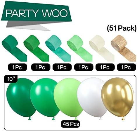 BALLOONS GREEN PARTYWOO, 51 PC -uri pentru petreceri pachete de baloane din latex și hârtie crepe pentru ghirlandă cu baloane ca decorațiuni de petrecere, decorațiuni de naștere, decorațiuni de nuntă, decorațiuni de duș pentru copii