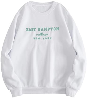 LAUWEION pentru femei East Hampton Letter Print Graphic Hanorac Graphic Sweat Sonerizat Drop Fleece Fete adolescente Cămașă