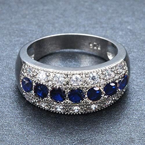Ploy Pailin rotund tăiat 925 argint albastru safir femei Inele de nunta Bijuterii Cadou Size6-10