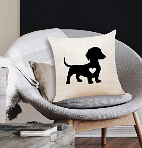 Xuiswell Dachshund Dog cu inimă de bumbac copertă de pernă pentru lenjerie de bumbac, Ziua Îndrăgostiților Dachshund Cadouri