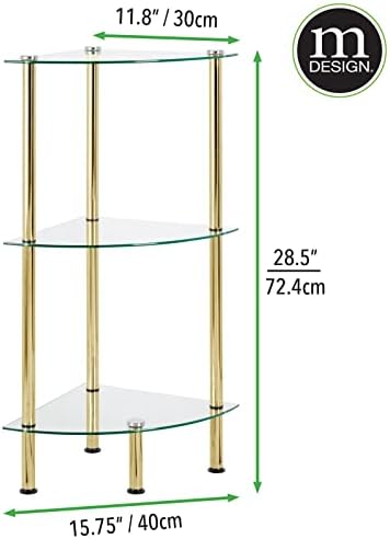 Turn de colț de depozitare a podelei de la podea, rafturi de sticlă deschise cu 3 niveluri - unitate de afișare a rafturilor