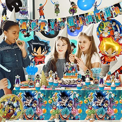 313 buc Anime Birthday Party Supplies pentru 20 de invitați, decorațiunile Anime Party includ Banner, Swirls agățat, baloane,