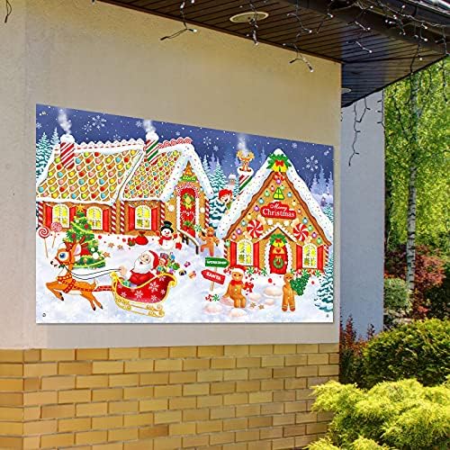 Decorații de banner de turtă de Crăciun, casă mare de turtă de turtă banner Santa Candy Photo Stand Background Christmas Christmas