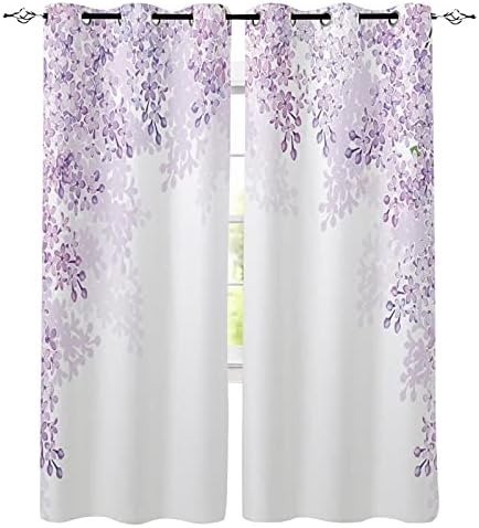 JiaMeluck modern minimalist flori violet perdele albe pentru copii dormitor camera de zi fereastră draperii perdele de blackout