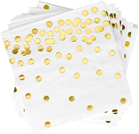 100 de pachete de șervețele de cocktail alb și de aur, șervețele cu 3 straturi de bar pentru petreceri de unică folosință șervețele