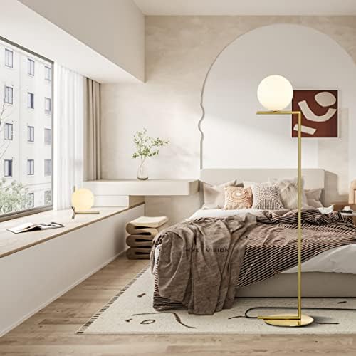 Lampă de podea modernă de aur modern de la mijlocul secolului design modern de alamă, iluminat podea, nordic alb, bilă înghețată auriu, lampă cu led înaltă lampă de stâlp înalt pentru living dormitor de dormitor birou