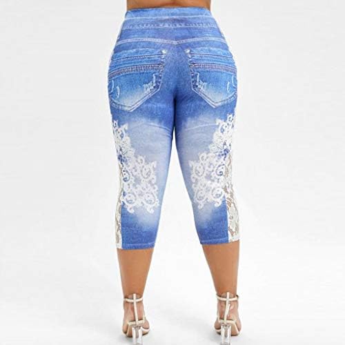 WUAI - femei Plus Dimensiune Capri Jeans jambiere Butt Lift Bermuda Yoga pantaloni scurți de antrenament cu talie înaltă Jeggings