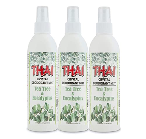 Spray deodorant thailandez 8 oz, ceață de cristal de piatră deodorantă thailandeză, deodorant natural, nu testat pe animale, arbore de ceai și eucalipt, pachet de 3