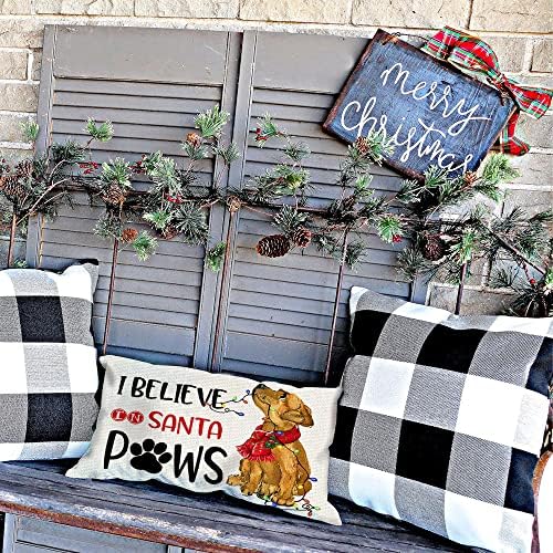 Aacors Christmas aruncat pernă lombară Copertă 12x20 Cred în Santa Paws Decorații pentru câini Farmhouse Decorativ pernă al