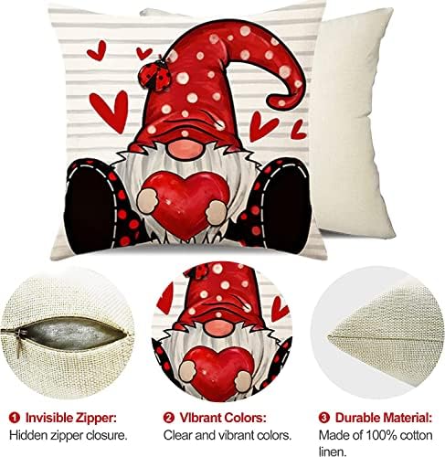 Valentines Pillow Huse 18x18 Set de 4 Gnome Valentines Day Decor Valentines perne Inima Intocotiri de vacanță pentru fermă