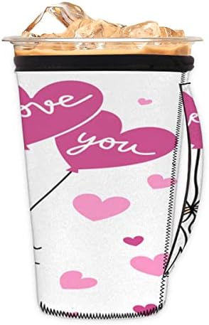 Valentine Gnomi drăguți iubesc inima reutilizabilă de cafea înghețată cu mânerul cu mâner nepren manșon pentru sodă, latte,