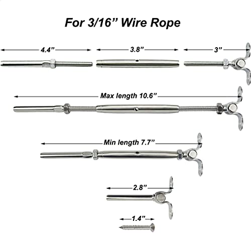 Hardware de balustradă pentru cablu Sowtowe, 20 de perechi kit de balustradă din oțel inoxidabil, pentru 3/16 Sistem de balustradă