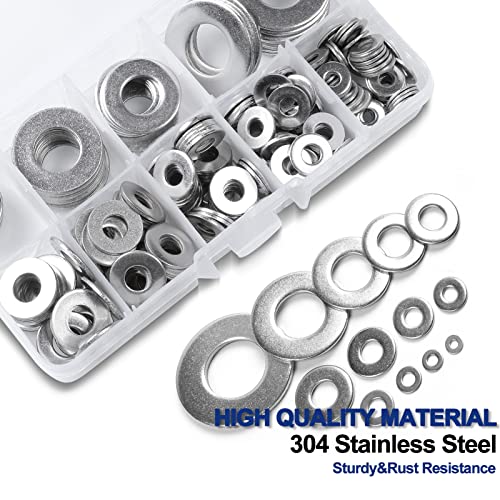 Gelisen 240pcs 304 oțel inoxidabil argint SAE Dimensiuni 6,8,10,12,1/4,5/16,7/16,3/8,1/2 șaibe plate set Hardware Set sortiment