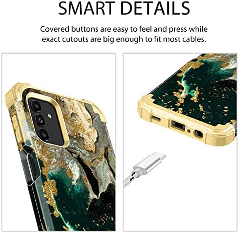 Rancase pentru Galaxy A13 5G, cu trei straturi de protecție rezistentă la șocuri de bara din plastic dur +carcasă de protecție din cauciuc din silicon moale pentru Samsung Galaxy A13 5G, Negru/Aur