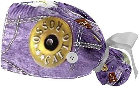Capac de lucru blugi violet din țesătură Capace de protecție imprimate pentru păr, transpirație respirabilă, care absorb pălărie
