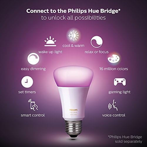 Philips Hue white and Color Ambiance A19 60W echivalent bec inteligent cu LED-uri reglabile, 1 bec inteligent, funcționează cu Alexa, Apple HomeKit și Google Assistant
