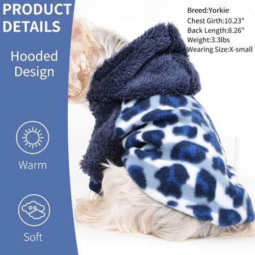 Hoodie pentru îmbrăcăminte pentru haine Yorkie pentru câini mici fetiță albastru leopard cu cățeluș cu cățelușe cu floare floare