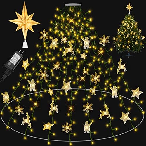 Lumină de arbore de Crăciun, lumini de coardă modernizate cu topper plus stea pentru decorațiuni de brad de Crăciun - ușor