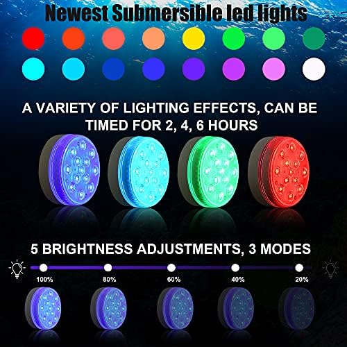 Lumini LED submersibile cu telecomandă - lumini de piscină impermeabile cu 4 magneți și căni de aspirație, lumini cu accent