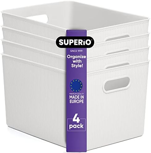 Colecție Superio Ribbed - Plastic decorative Open Home Storage Coșuri Organizator Coșuri, cutii de containere albe X -Large