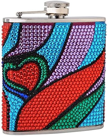 Hip Flask Holding 6 oz-stras inima model Design-Buzunar Size, inox, Rustproof, șurub-pe capac - violet, verde, roșu și albastru