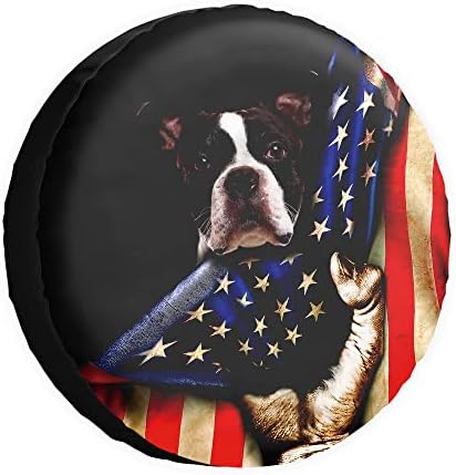 Copertă de anvelope de rezervă cu câine cu câine Boston terrier steag american american protectoare cu roți acoperă apă dovadă