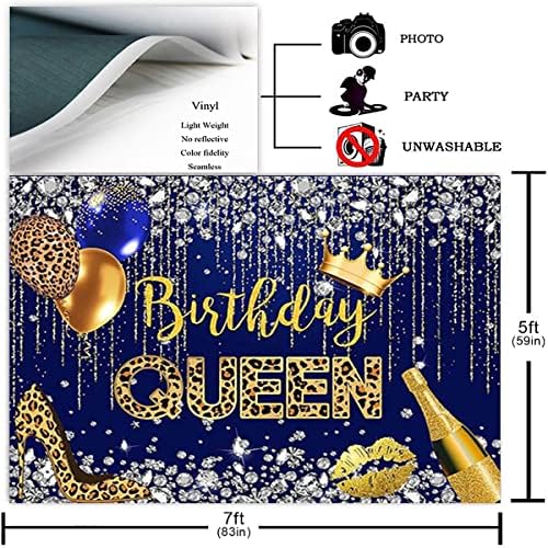 Ziua de nastere Regina fundal pentru femeie fata Leopard Royal albastru și aur diamant coroana balon șampanie fotografie fundal Bday femeie fată bal petrecere Consumabile Banner