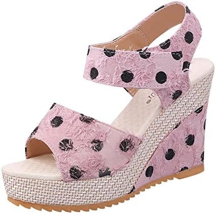 Sandale de vară pentru femei Pantofi cu toc înalt cu toc High Polka dot imprimeu cu sandale impermeabile cu sandale și buclă