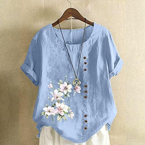 Tricou de lenjerie pentru gât pentru femei Flori cu mânecă scurtă grafică grafică casual bluză casual fete 2023 3L