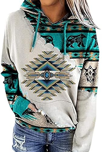 Glugă aztecă a femeilor LTTVQM, stilul geometric de tip geometric de tipărit, cădere casual, topuri de pulovere casual cu buzunare