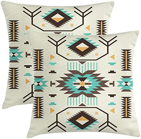 Aelutysh Boho Southwest Pillow acoperă 18 x 18 inch occidentați autohtoni nativ american maro geometrie turcoaz perne decorative