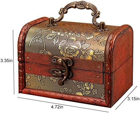 KABAKE Treasure Chest Box Cutie de organizator de bijuterii decorative antice cu mini încuietoare metalică pentru depozitare inel de breloc Cercel cutie de suveniruri din lemn pentru cadouri sau decorațiuni interioare
